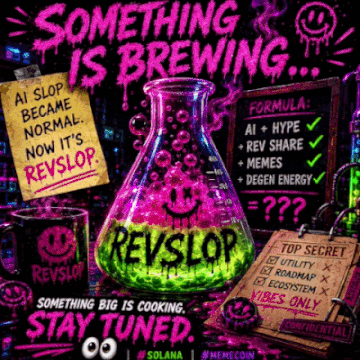 REVSLOP brewing animation — something is cooking in the laboratory